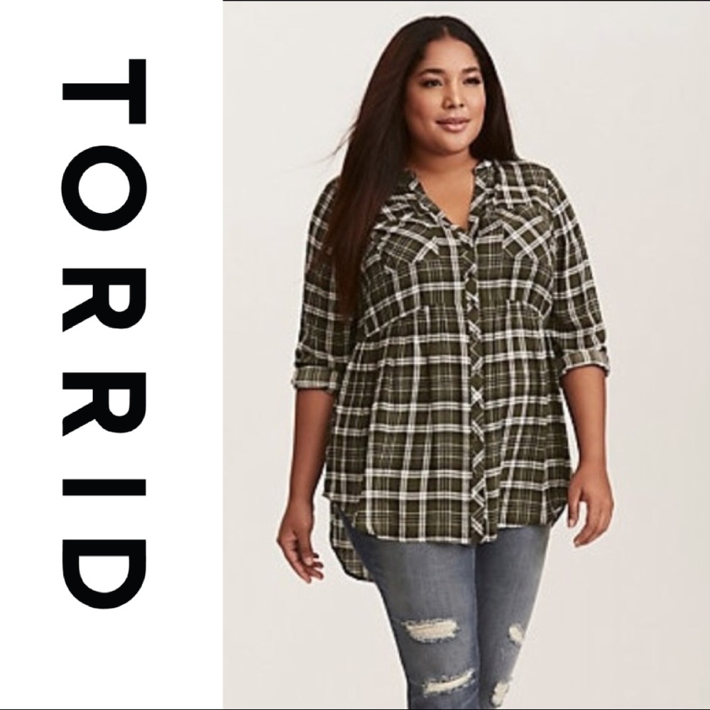 Torrid Green Plaid Babydoll Pullover